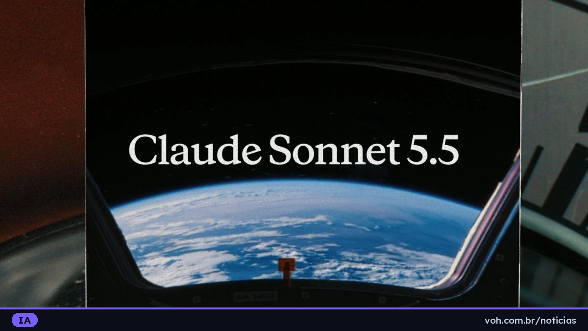 Ilustração com o texto Claude Sonnet 5.5 sobre imagem da Terra vista do espaço, através da janela de uma espaçonave