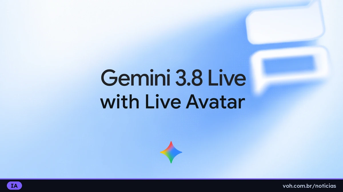 Arte oficial do anúncio com o nome Gemini 3.8 Live with Live Avatar, dois balões de conversa e o símbolo do Gemini