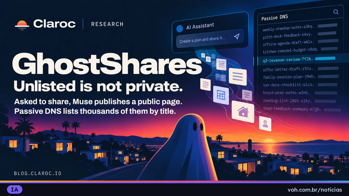 Ilustração da pesquisa GhostShares, da Claroc, mostrando documentos saindo de uma caixa de chat de IA rumo a uma lista de nomes de domínio de DNS passivo