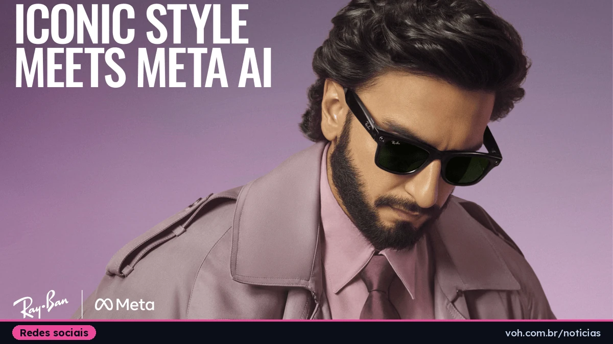 Imagem do anúncio da Meta mostra Ranveer Singh usando óculos Ray-Ban Meta na campanha Frame Your True Self